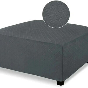 Square Ottoman Cover Jacquard Fabric Sz L Slipcover Thick Stretchable Gray NEW‎